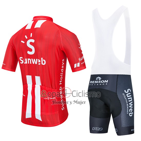 Sunweb Ropa Ciclismo Culotte Corto 2020 Mangas Cortas Rojo Blanco